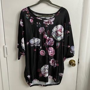 Black Purple Floral Dolman Sleeve Blouse | 3xl